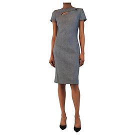 Christian Dior Graues Tweed-Midikleid mit Cut-Out-Details - size UK 8 Grau