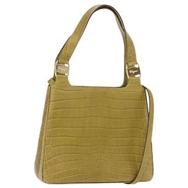 Bolsa Salvatore Ferragamo em couro com relevo de crocodilo 2way Green Gold Outro