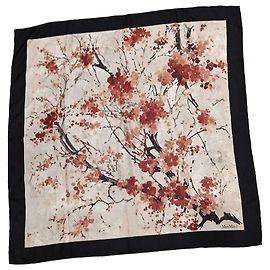 Max Mara Seidentuch mit Blumenprint Schwarz Weiß Rot