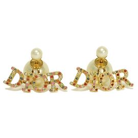 Christian Dior Tribal Design Stud Earrings White Cream