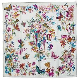 Pañuelo de seda Christian Dior Butterfly Fantastica Blanco Multicolor
