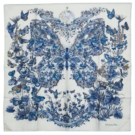 Lenço Christian Dior Toile de Jouy Butterfly Branco Azul