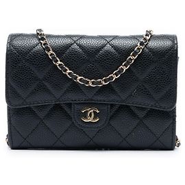 Chanel Black Mini Classic Caviar Flap Wallet on Chain Nero