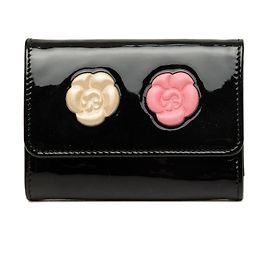 Chanel Black CC Patent Camellia Key Holder Black