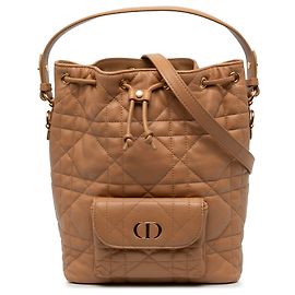 Borsa secchiello Dior Caro Small in pelle di agnello Macrocannage marrone Marrone