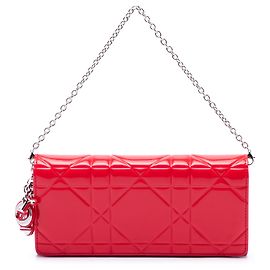 Dior Red Patent Cannage Embossed Lady Dior Rendez Vous Short Chain Wallet Red