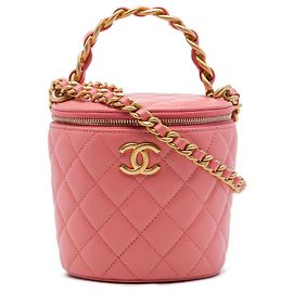 Chanel Pink Quilted Lambskin Afternoon Tea Vanity Case with Chain Pink