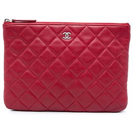 Chanel Red Small Quilted Lambskin O Case Clutch Red