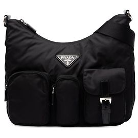 Prada Sac crossbody Tessuto noir à triple poche et fermeture éclair Noir