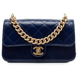 Chanel Blue Small Quilted Calfskin Straight Lined Flap Blau Marineblau