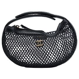 Chanel Mini CC Hobo-Tasche aus schwarzem Mesh und gestepptem Lammleder Schwarz