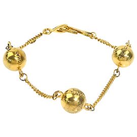 Pulseira de corrente Chanel com pingente de esfera banhada a ouro Gold Dourado