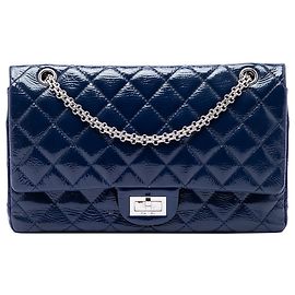 Chanel Blue Quilted Crinkled Patent Reissue 2.55 Double Flap 227 Bleu Bleu foncé