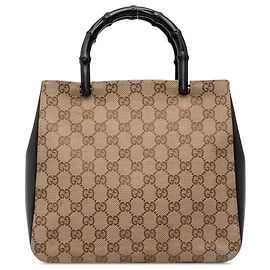 mala Gucci com pega de bambu em tela GG bege e couro de bezerro Bege
