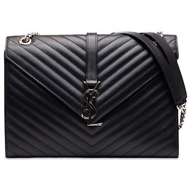Autre Marque Saint Laurent Large Envelope Bag aus Kalbsleder Chevron Monogramm Schwarz Schwarz