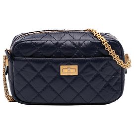 Chanel Blue Mini Quilted Aged Calfskin Reissue Camera Bag Blue Navy blue