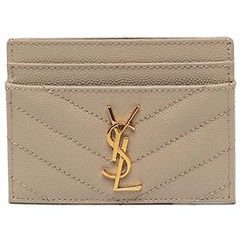 Autre Marque Saint Laurent Beige Grain de Poudre Cassandre Matelasse Card Case Beige