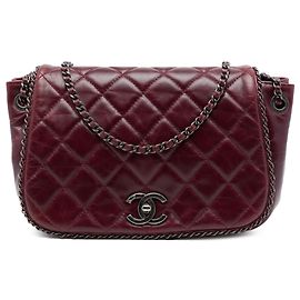 Chanel Red Small Quilted Calfskin CC Enchained Accordion Flap Rouge Bordeaux