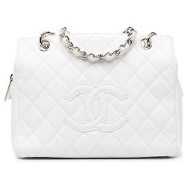 Chanel White Petite Caviar Timeless Tote Branco