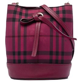 Borsa a secchiello Burberry Horseferry Check in tela tinta rossa Rosso Bordò