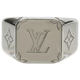Anel de Sinete Louis Vuitton Monogram em latão prateado Prata