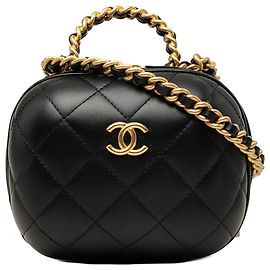 Necessaire Chanel CC Bubble in pelle di agnello matelassé nera con catena Nero