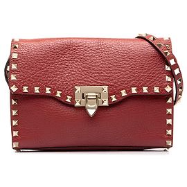 Valentino Bolso Crossbody Rockstud Flip Lock de piel de becerro granulada rojo Medium Roja Burdeos