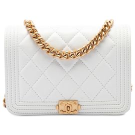 Chanel Mini Quilted Caviar Boy Wallet On Chain Blanc Blanc