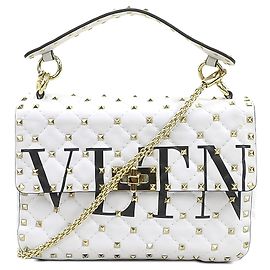 Sac Satchel Valentino VLTN Rockstud Spike Medium en lambskin blanc Blanc