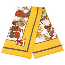 Lenço de seda Hermès Amarelo Le Temps des Marionnettes 90 Amarelo Mostarda