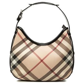 Burberry Beige Small Supernova Check Coated Canvas Barton Hobo Beige