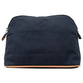 Hermès Blue Toile Bolide Trousse De Voyage Pouch PM Bleu Bleu Marine