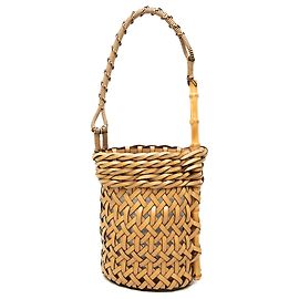 Bolso Bucket LOEWE de piel trenzada beige y bambú Beige