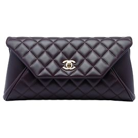 Clutch Chanel Purple Quilted Lambskin Fold Up Again Outro Roxo