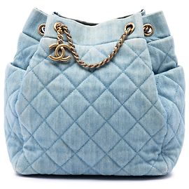 Borsa Secchiello Chanel Blue Quilted Denim Urban Spirit Blu Altro