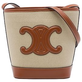 Céline Celine Borsa Secchiello Small Canvas Cuir Triomphe Marrone Marrone Beige