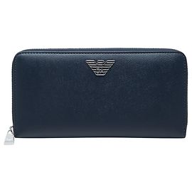 Emporio Armani Men's Navy Leather Long Wallet Navy blue