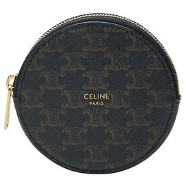 Céline Celine Triomphe Pattern Round Wallet/Coin Purse Black