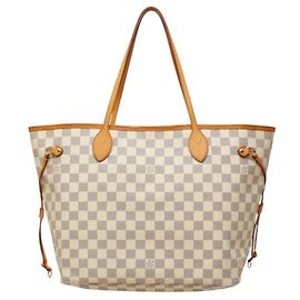 Louis Vuitton Damier Azur Neverfull MM Tote Bag White Cream