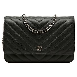 Chanel Coco Mark Chevron Umhängetasche mit Kette Schwarz