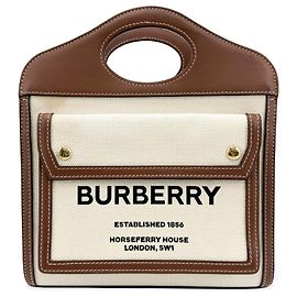 Burberry Logo Pocket Canvas with Leather Small Brown