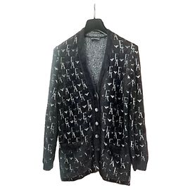 Emporio Armani Monogramm-Cardigan aus Wolle Schwarz Weiß