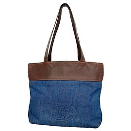 Borsa Tote Chanel in denim blu navy Blu navy