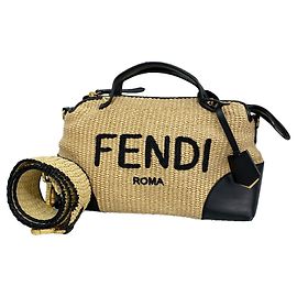 Sac à main Fendi By The Way en raphia Noir Beige