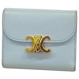 Céline Celine Triomphe Leder Tri-fold Geldbörse Hellblau