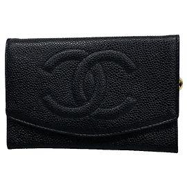 Chanel Black Grained Calfskin Bi-Fold Wallet Black
