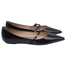 Stuart Weitzman Emilia Mary Jane Flats in Black Patent Leather  Black