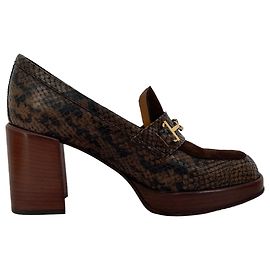 Escarpins mocassins Tod's en cuir et daim marron avec embossage effet peau de serpent Marron Rouge