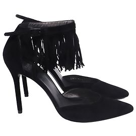 Escarpins à bout pointu et franges Stuart Weitzman en daim noir Noir