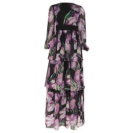 Dolce & Gabbana gestuftes Kleid mit Tulpen-Print aus multicolorigem Polyester Mehrfarben